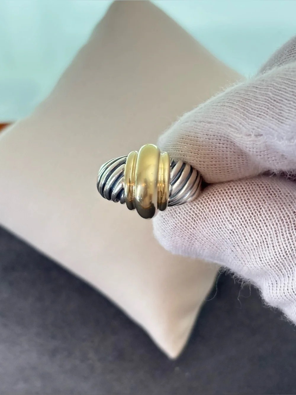 David Yurman 925 & 14k Gold Classic Cable Dome Ring 5.5
